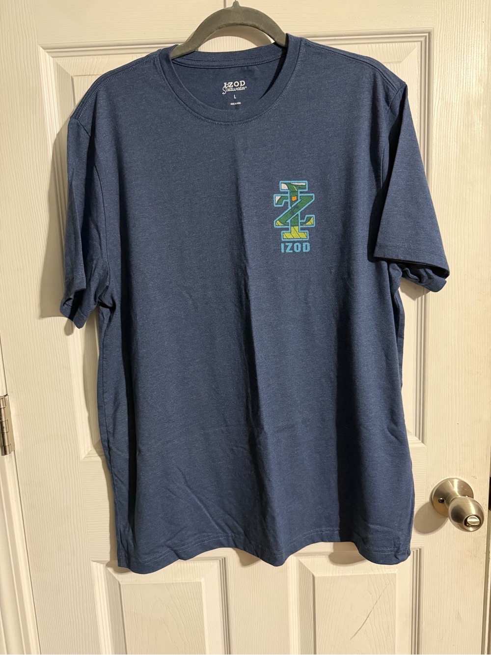 Izod Navy Short-Sleeve Tee with Green & Light Blue Logo